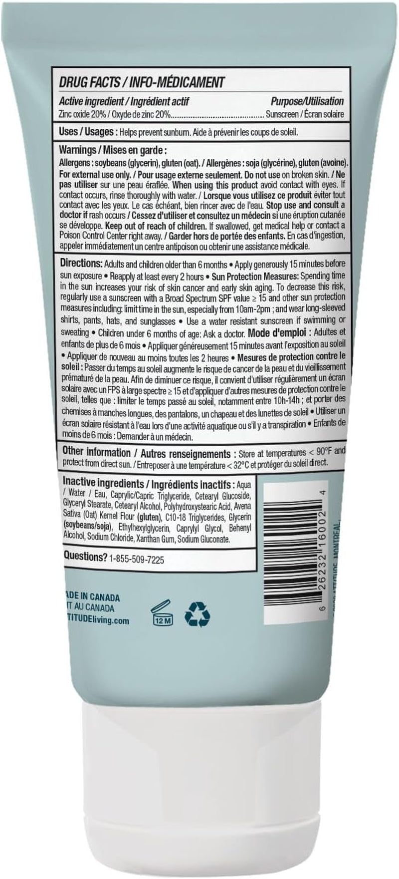 Mineral Sunscreen for Baby and Kids with Sensitive Skin, Made in Canada, EWG Verified, Broad Spectrum UVA/UVB, Dermatologically Tested, Plant and Mineral-Based Formula, Vegan, SPF 30, Unscented, 75 Grams