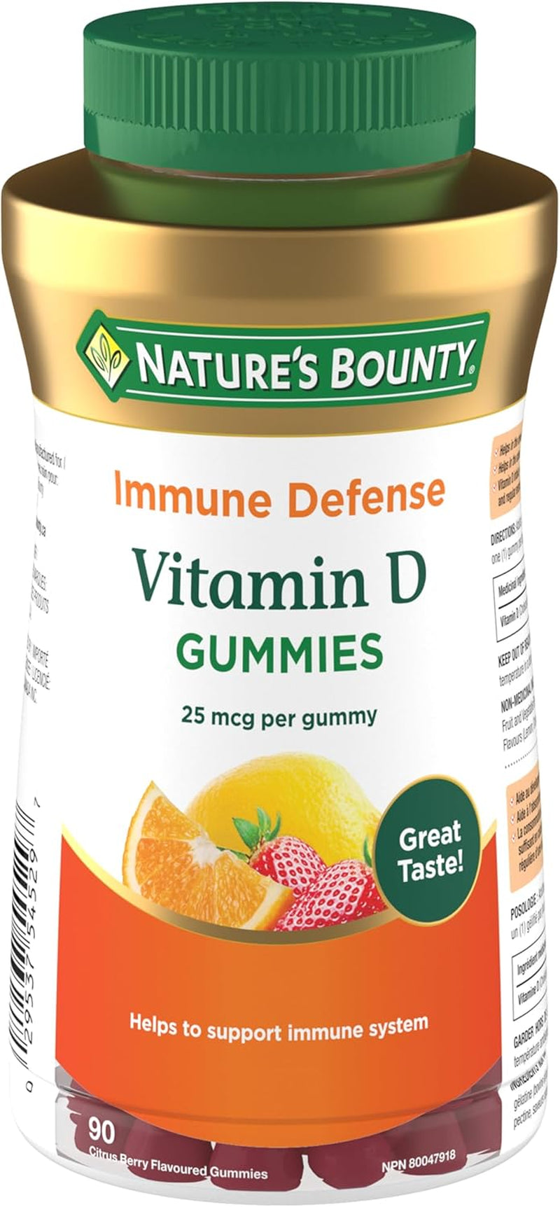 Vitamin D3 1000 IU Mineral Supplement, Helps Support Bone Health, Strawberry Orange & Lemon Flavoured, 90 Gummies