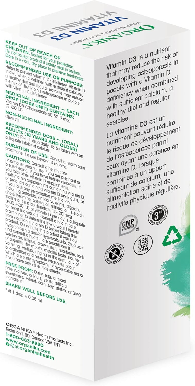 Canadian-Made Vitamin D3 Liquid 2500IU- Olive Oil Base, Immune System Support- 30Ml