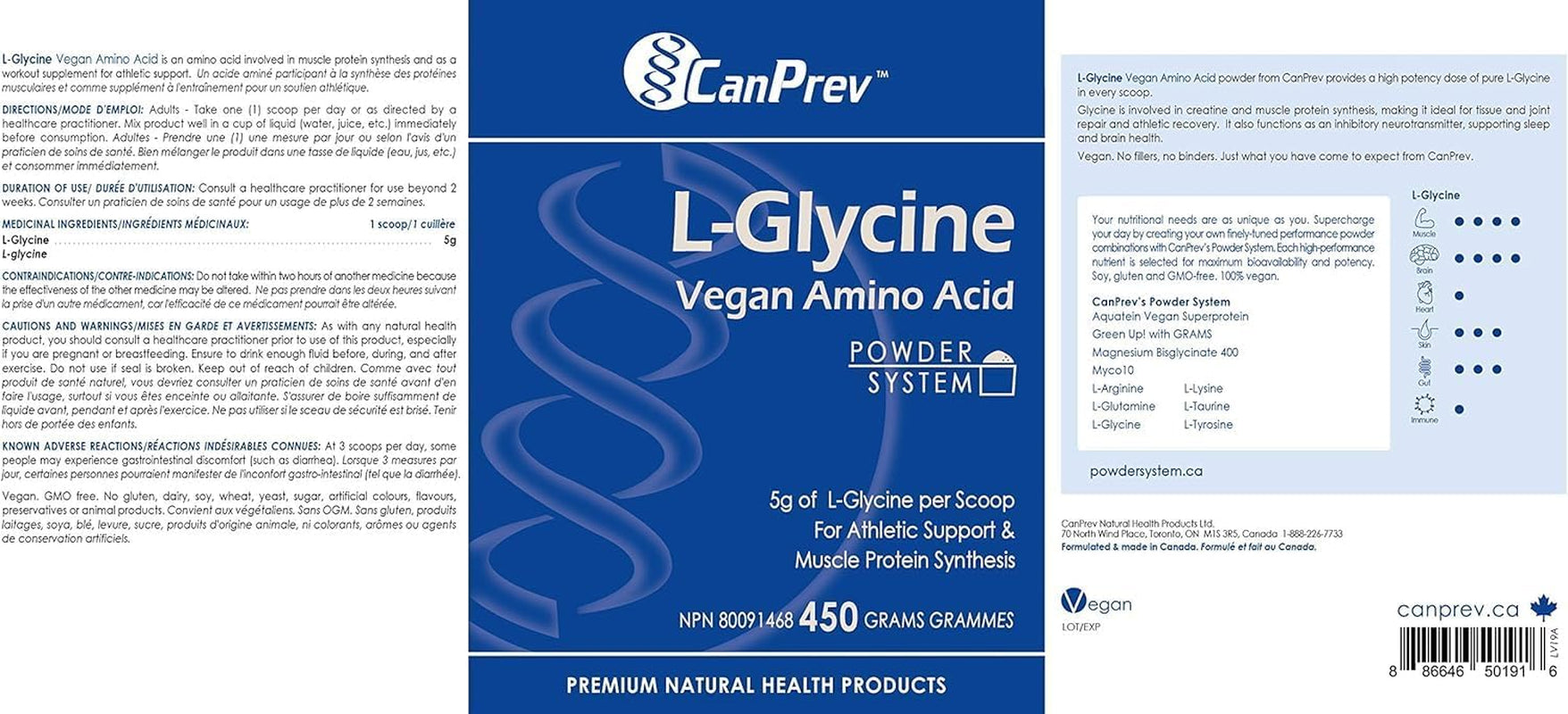 L-Glycine Vegan Amino Acid Powder 450G 90-Servings - 5G L-Glycine per Scoop, Supports Recovery & Athletic Performance, Promotes Rejuvenation, Glycine Supplement for Relaxation & Brain Support