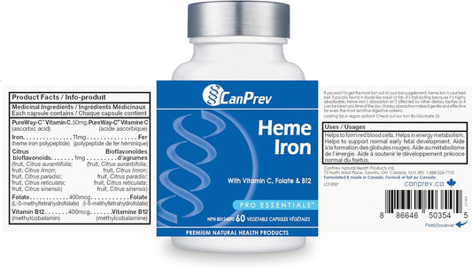 - Heme Iron, 60 V-Caps 60-Day Supply with Vitamin C, Folate and B12 - Non-Gmo & Gluten-Free - Helps to Form Red Blood Cells and Support Normal Early Fetal Development