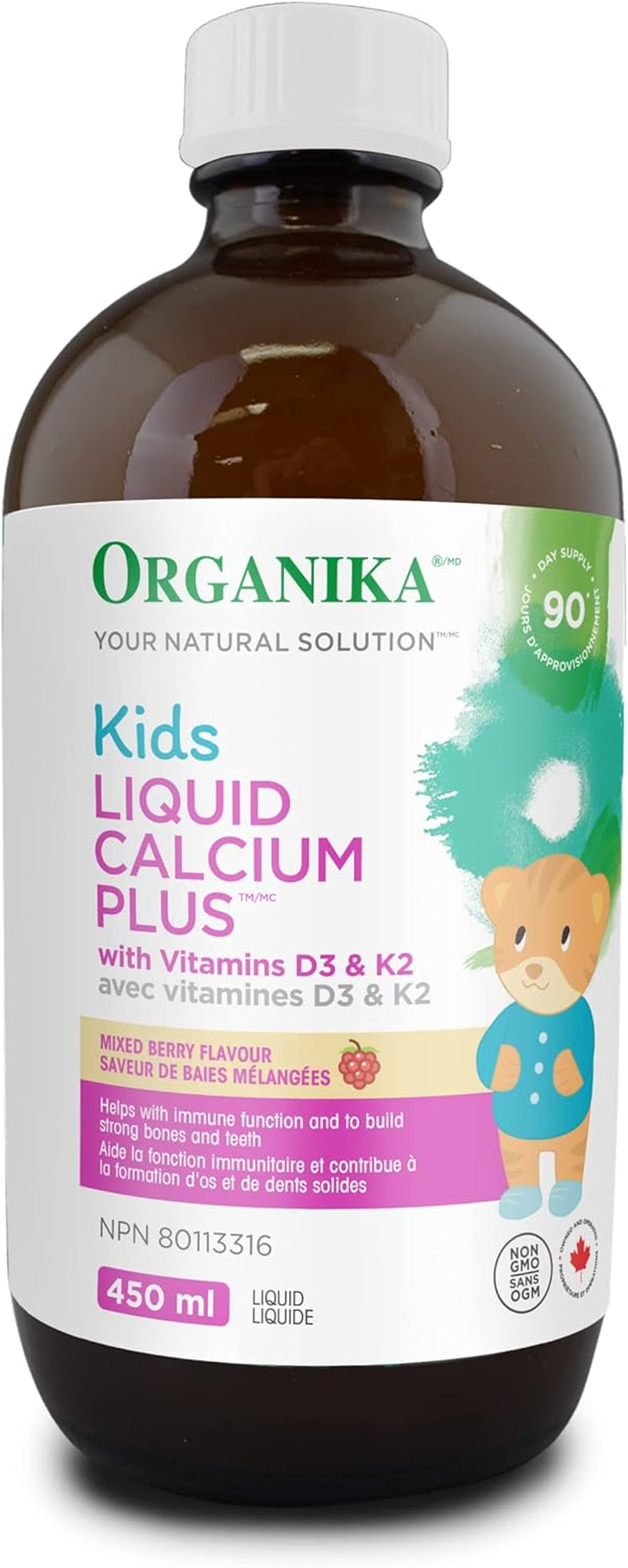 Kids Liquid Calcium Plus- with Vitamins D3 and K2- Healthy Bone and Teeth Development- Mixed Berry Flavour- 450Ml