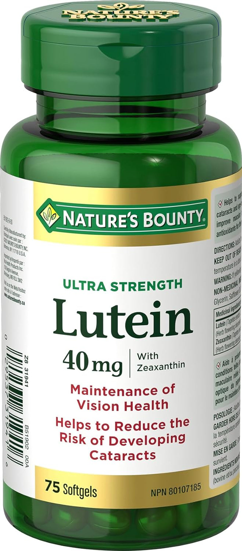 Ultra Strength Lutein 40Mg with Zeaxanthin, Eye Health Supplements, Support Vision Health, 75 Softgels